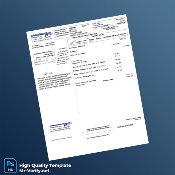 USA Withlacoochee River Electric Cooperative Editable Electric Bill Template in Word and PDF formats USA Withlacoochee River Electric Cooperative Editable Electric Bill Template in Word and PDF formats