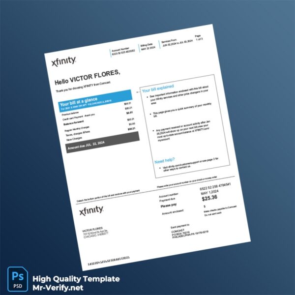 USA XFINITY Editable Utility Bill Template in Word and PDF formats