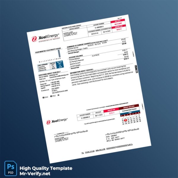 USA Xcel Energy Editable Electricity Bill Template in Word and PDF formats USA Xcel Energy Editable Electricity Bill Template in Word and PDF formats