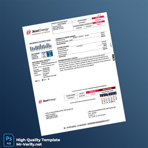 USA Xcel Energy Editable Utility Bill Template in Word and PDF formats USA Xcel Energy Editable Utility Bill Template in Word and PDF formats