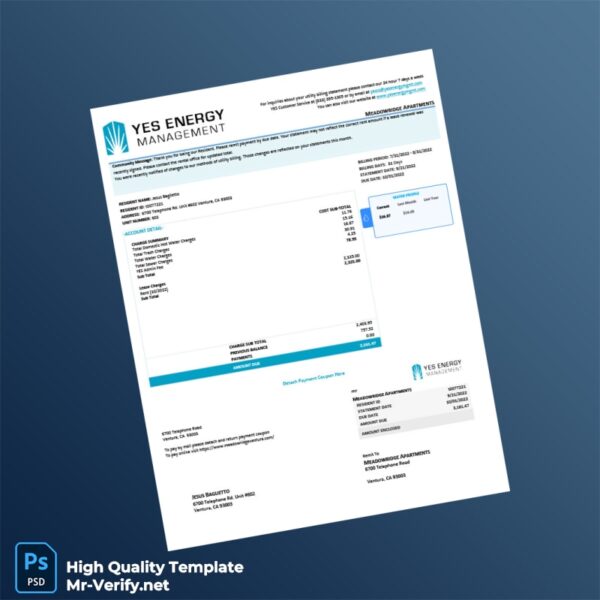 USA YES Energy Management Editable Utility Billing Statement Template in Word and PDF formats USA YES Energy Management Editable Utility Billing Statement Template in Word and PDF formats
