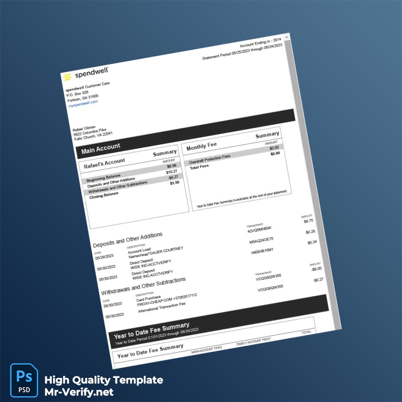 USA spendwell Bank Statement Template in Word and PDF formats USA spendwell Bank Statement Template in Word and PDF formats