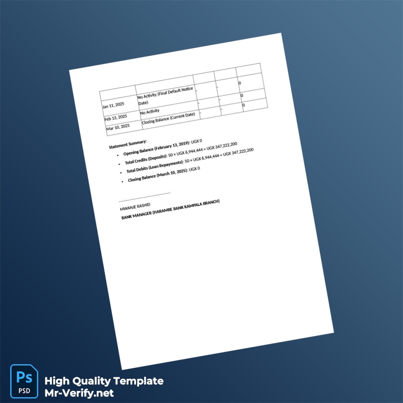 Uganda Harambee Bank Statement Template in Word and PDF formats page 2 Uganda Harambee Bank Statement Template in Word and PDF formats page 2