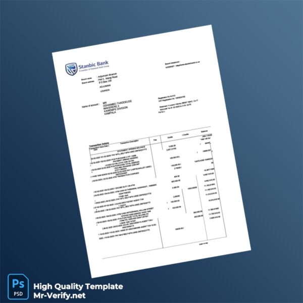 Uganda Stanbic Bank Statement Template in Word and PDF formats