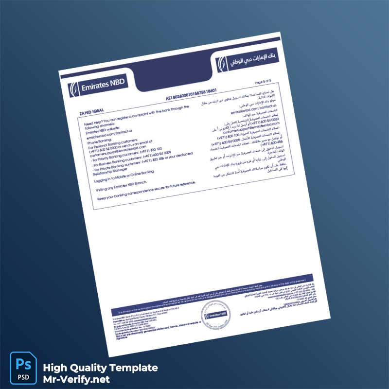 United Arab Emirates Emirates NBD Bank Statement Template in Word and PDF formats page 5 United Arab Emirates Emirates NBD Bank Statement Template in Word and PDF formats page 5