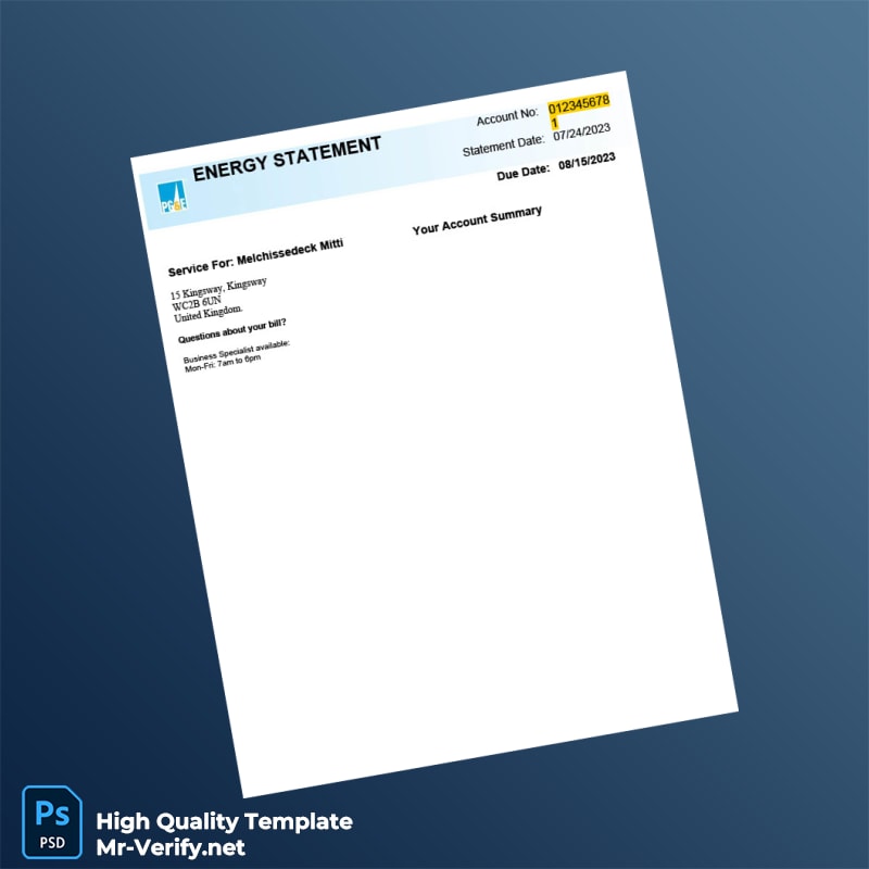 United Kingdom PG E Editable Utility Bill Template in Word and PDF formats United Kingdom PG E Editable Utility Bill Template in Word and PDF formats