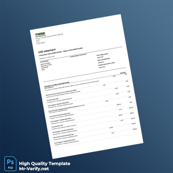 United Kingdom Wise Bank Statement Template in Word and PDF formats United Kingdom Wise Bank Statement Template in Word and PDF formats