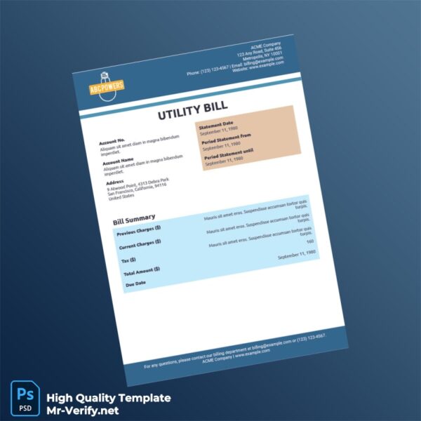 United States ACME Company Editable Utility Bill Template in Word and PDF formats United States ACME Company Editable Utility Bill Template in Word and PDF formats