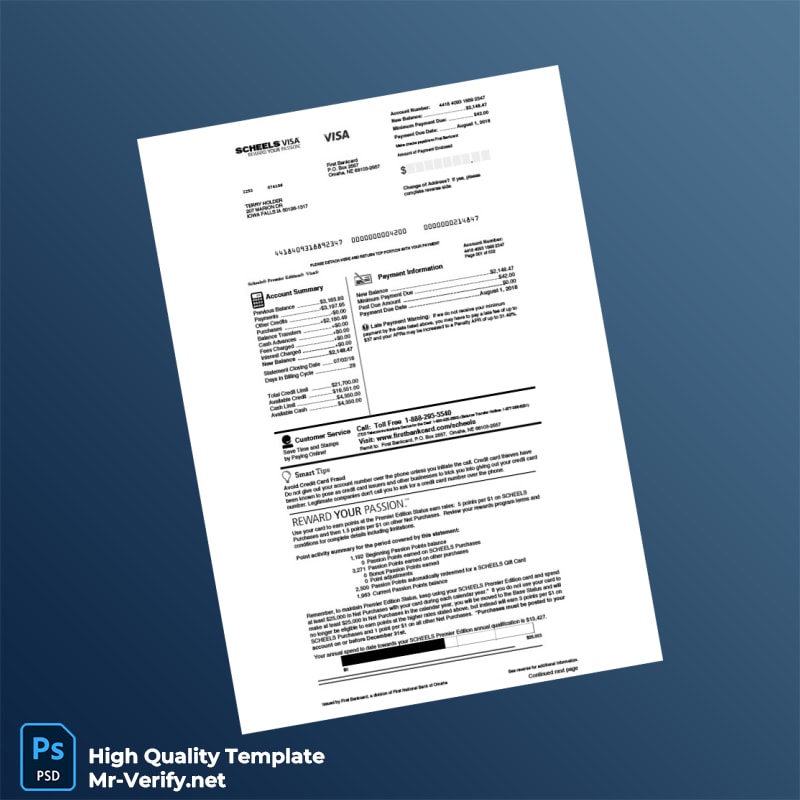 United States First National Bank of Omaha Credit Card Statement Template in Word and PDF formats United States First National Bank of Omaha Credit Card Statement Template in Word and PDF formats