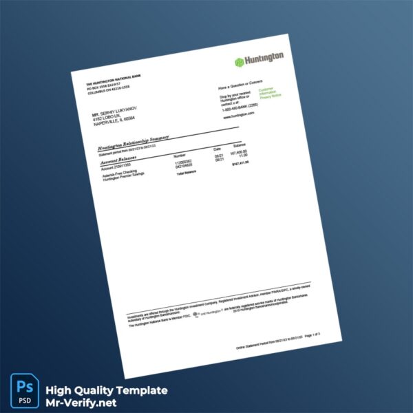 United States Huntington Bank Statement Template in Word and PDF formats United States Huntington Bank Statement Template in Word and PDF formats