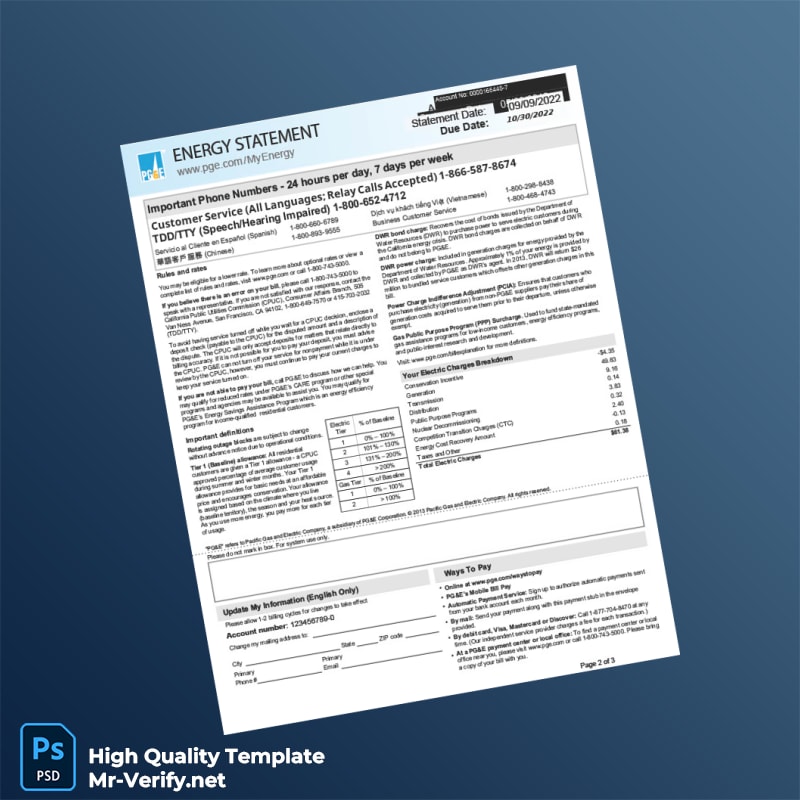 United States Pacific Gas And Electric Company Editable Energy Utility Bill Template in Word and PDF formats page 2 United States Pacific Gas And Electric Company Editable Energy Utility Bill Template in Word and PDF formats page 2