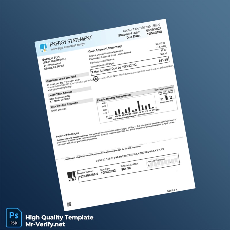 United States Pacific Gas And Electric Company Editable Energy Utility Bill Template in Word and PDF formats United States Pacific Gas And Electric Company Editable Energy Utility Bill Template in Word and PDF formats