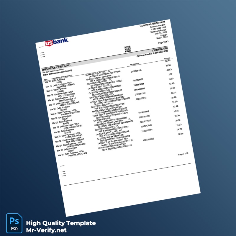 United States US Bank Statement Template in Word and PDF formats page 3 United States US Bank Statement Template in Word and PDF formats page 3
