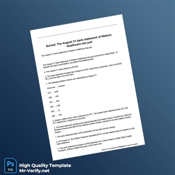 United States United Bank Bank Statement Template in Word and PDF formats