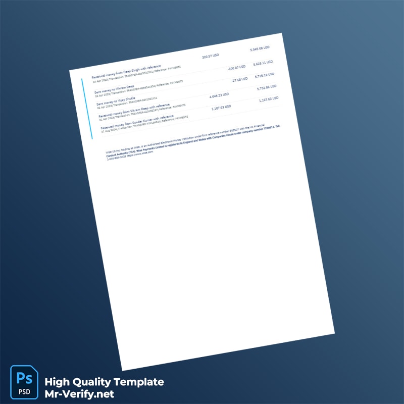 United States Wise Bank Statement Template in Word and PDF formats page 2 United States Wise Bank Statement Template in Word and PDF formats page 2
