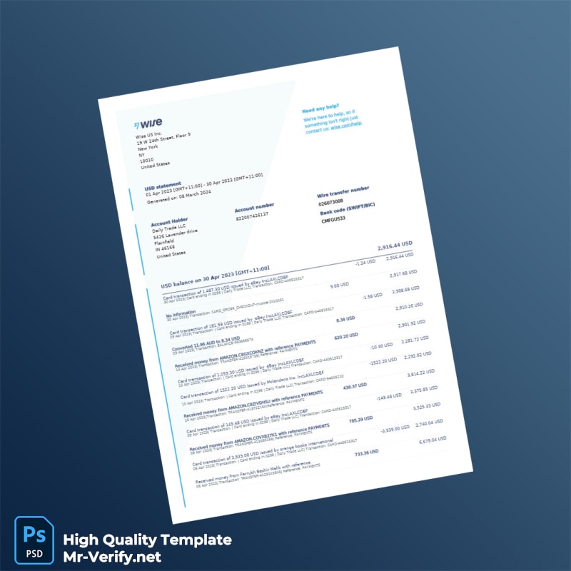 United States Wise Bank Statement Template in Word and PDF formats United States Wise Bank Statement Template in Word and PDF formats