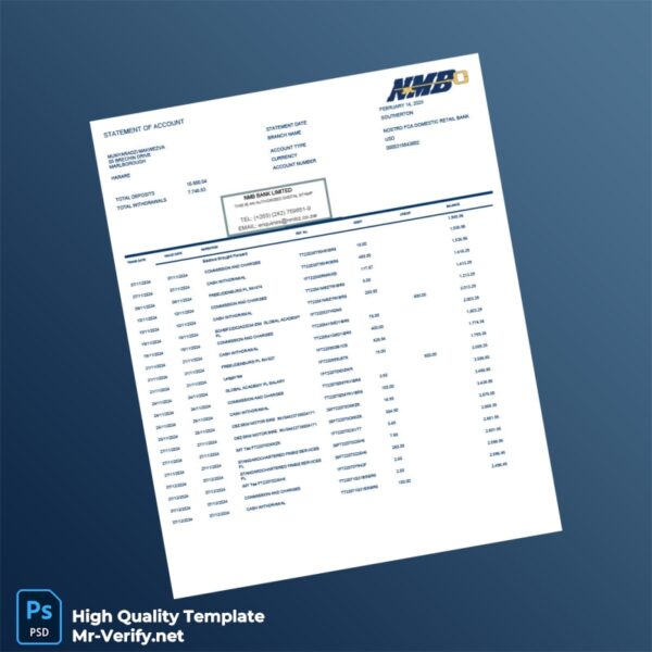 Zimbabwe HMD Bank Statement Template in Word and PDF formats Zimbabwe HMD Bank Statement Template in Word and PDF formats