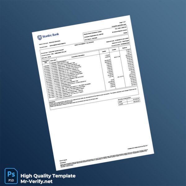 Zimbabwe Stanbic Bank Corporate Account Statement Template in Word and PDF formats Zimbabwe Stanbic Bank Corporate Account Statement Template in Word and PDF formats