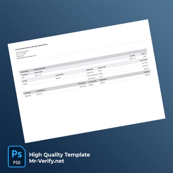 Austin Seafood & Steak LP DBA Freda's Seafood Grille earning statement word and pdf template