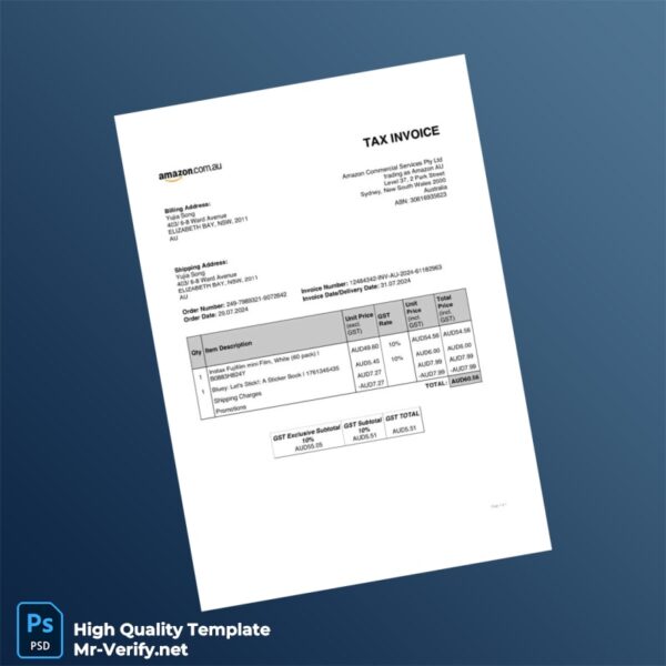 Australia Amazon Invoice Template in Word and PDF formats Australia Amazon Invoice Template in Word and PDF formats