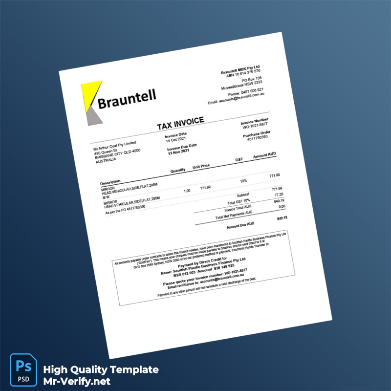 Australia Brauntell Tax Invoice Template in Word and PDF formats Australia Brauntell Tax Invoice Template in Word and PDF formats