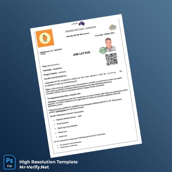 Editable Australia Cardriving Employment Verification Letter Word and Pdf Template Preview - Mac Doc