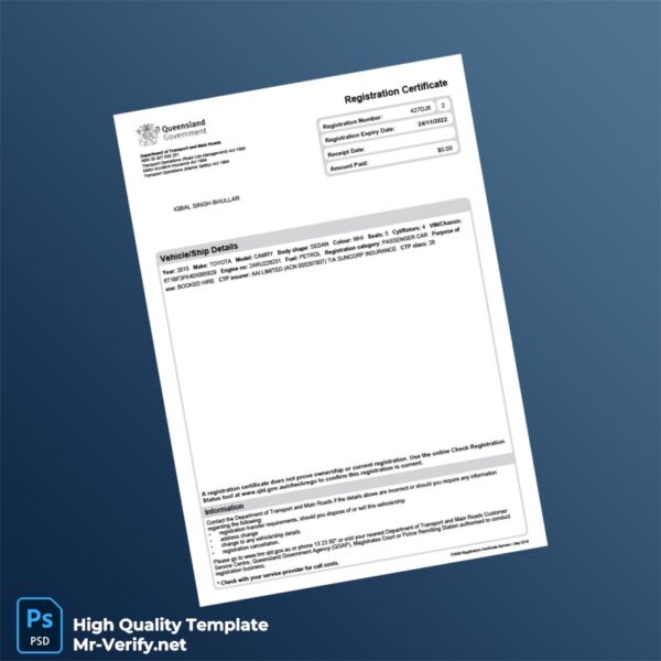 Australia Editable Vehicle Registration Certificate Template in Word and PDF formats Australia Editable Vehicle Registration Certificate Template in Word and PDF formats