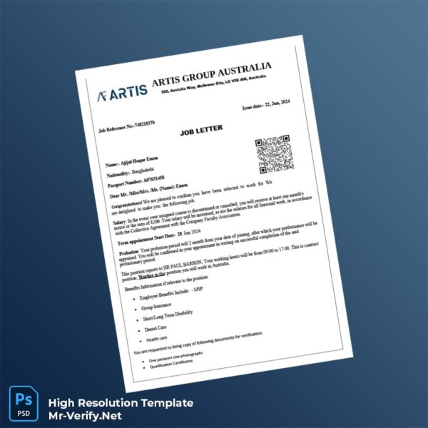Editable Australia Emon Employment Verification Letter Word and Pdf Template Preview - Mac Doc