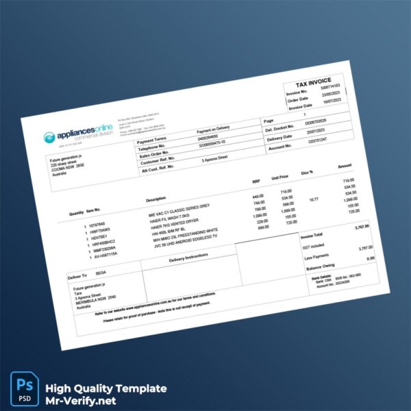 Australia Future Generation JV Tax Invoice Template in Word and PDF formats