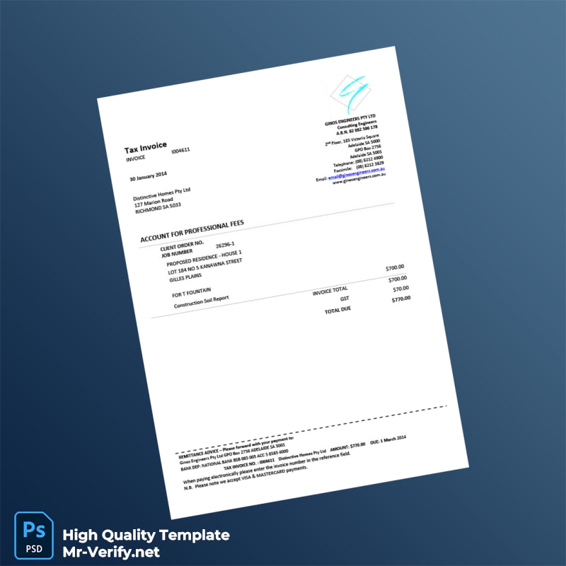 Australia Ginos Engineers Pty Ltd Tax Invoice Template in Word and PDF formats Australia Ginos Engineers Pty Ltd Tax Invoice Template in Word and PDF formats