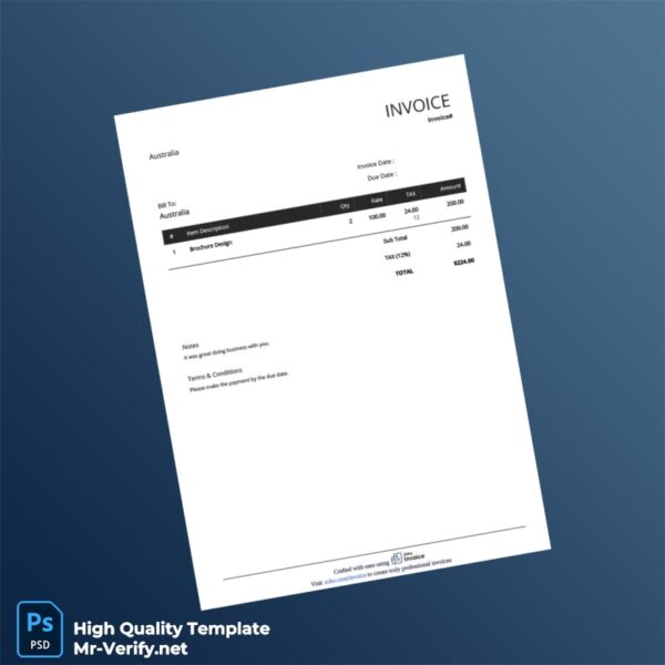 Australia Invoice Example Template in Word and PDF formats