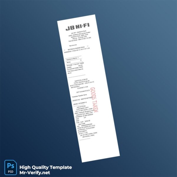 Australia JB Hi-Fi Invoice Template in Word and PDF formats
