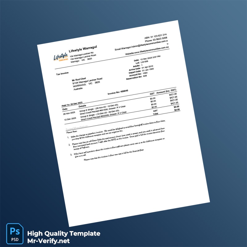 Australia Lifestyle Warragul Invoice Template in Word and PDF formats Australia Lifestyle Warragul Invoice Template in Word and PDF formats