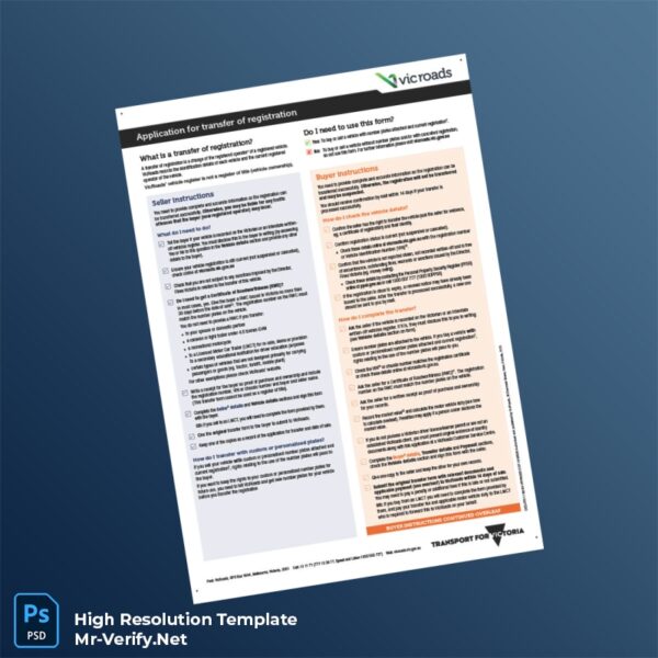 Editable Australia VicRoads Vehicle Registration Transfer Application Word and Pdf Template Preview - Mac Doc