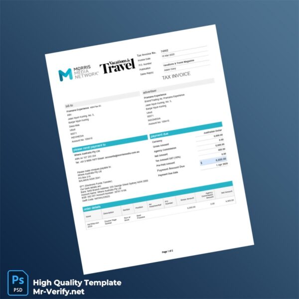 Australia Where Australia Pty Ltd Tax Invoice Template in Word and PDF formats