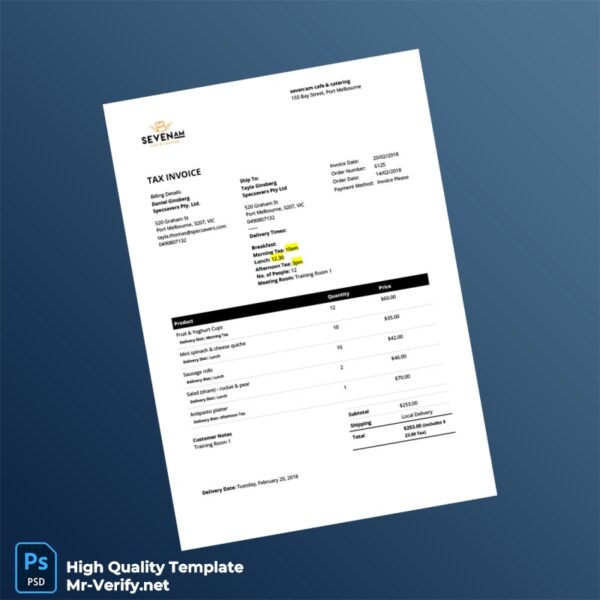 Australia seven_am cafe catering Invoice Template in Word and PDF formats Australia seven_am cafe catering Invoice Template in Word and PDF formats