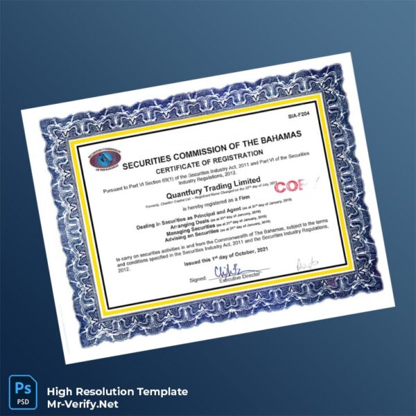 Bahamas%20Securities%20Commission%20Certificate%20of%20Registration%20Template%20in%20Word%20and%20PDF%20formats Editable Bahamas Securities Commission Certificate of Registration Word and Pdf Template Preview