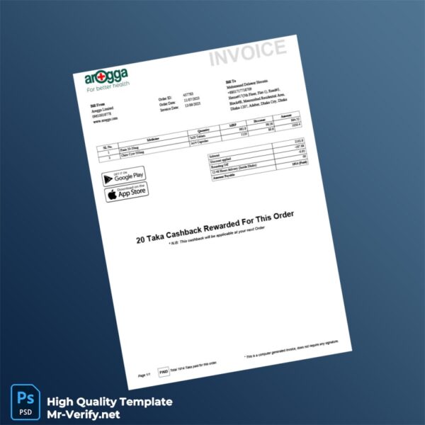 Bangladesh Arogga Limited Invoice Template in Word and PDF formats