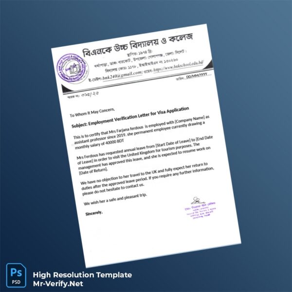 Editable Bangladesh Company Name Employment Verification Letter Word and Pdf Template Preview - Mac Doc