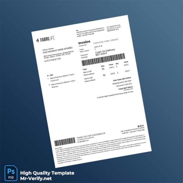 Bangladesh FabriLife Invoice Template in Word and PDF formats Bangladesh FabriLife Invoice Template in Word and PDF formats