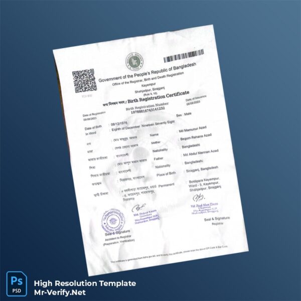 Editable Bangladesh Government Birth Registration Certificate Word and Pdf Template Preview - Mac Doc