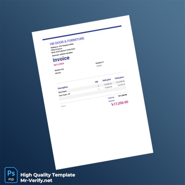 Bangladesh HB Door Furniture Invoice Template in Word and PDF formats Bangladesh HB Door Furniture Invoice Template in Word and PDF formats