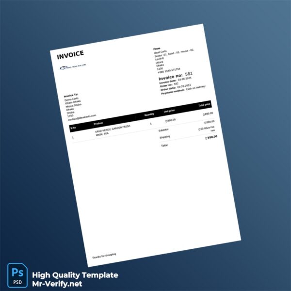 Bangladesh Ideal Carts Invoice Template in Word and PDF formats