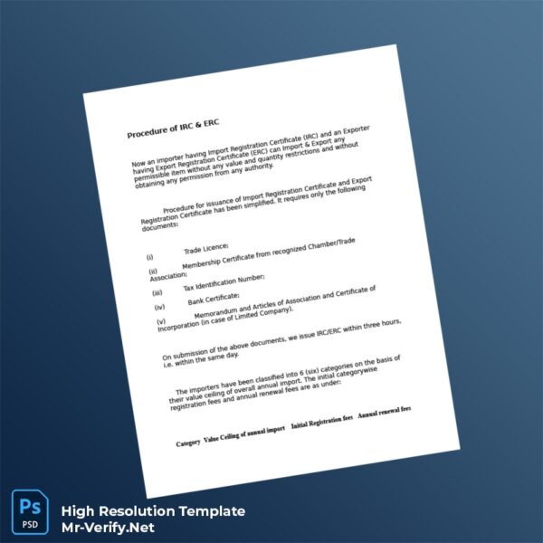 Editable Bangladesh Ministry of Commerce Import Registration Certificate and Export Registration Certificate Procedure Template in Word a Preview - Mac Doc