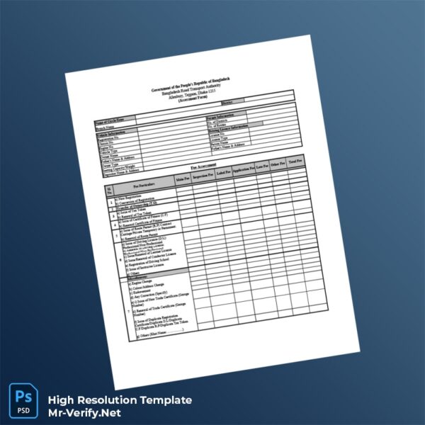 Editable Bangladesh Road Transport Authority Assessment Form Word and Pdf Template Preview - Mac Doc