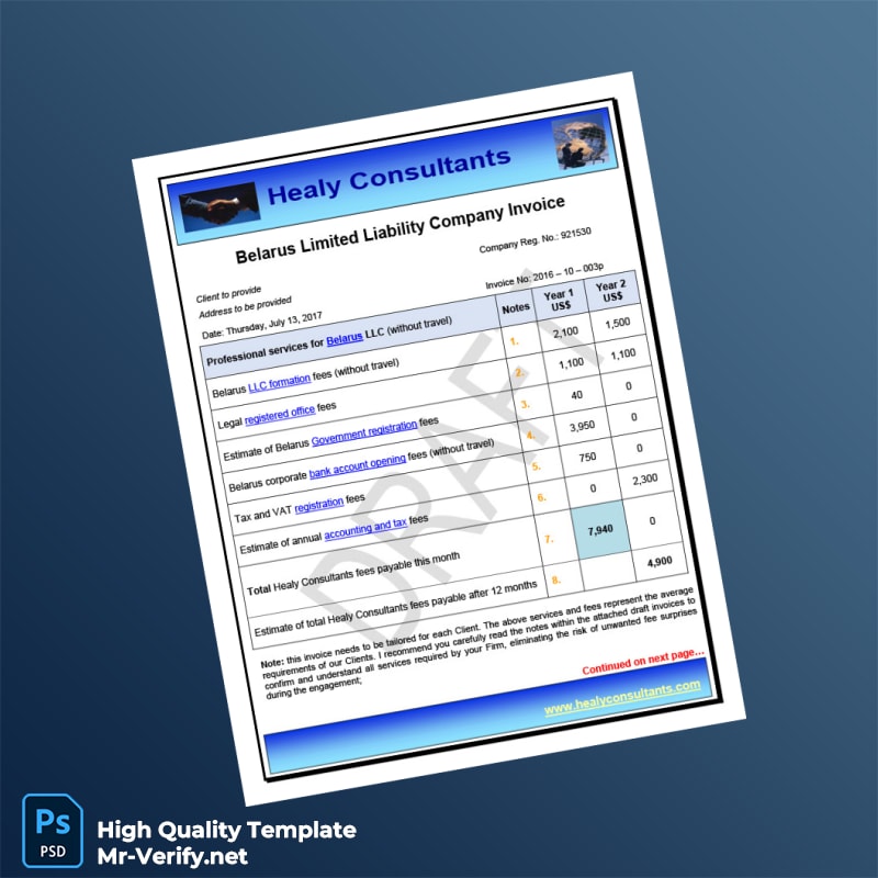 Belarus Healy Consultants Invoice Template in Word and PDF formats Belarus Healy Consultants Invoice Template in Word and PDF formats