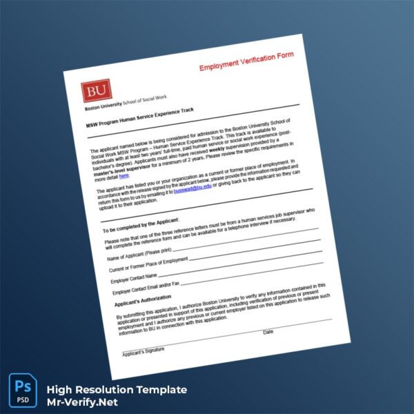 Editable Boston University Employment Verification Letter Word and Pdf Template Preview - Mac Doc