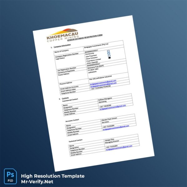 Editable Botswana Bridgegap Investments Pty Ltd Business Registration Certificate Word and Pdf Template Preview - Mac Doc