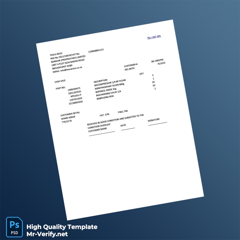 Botswana TESCA RECO Tax Invoice Template in Word and PDF formats Botswana TESCA RECO Tax Invoice Template in Word and PDF formats