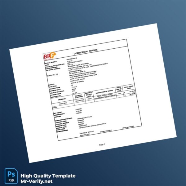 Brazil BRF S A Commercial Invoice Template in Word and PDF formats